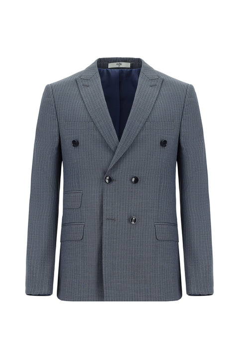 Dark Indigo 6 Drop Regular Fit Standard Cut Striped Double-Breasted Suit