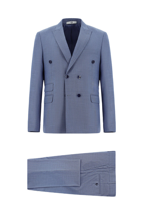 Blue 6 Drop Regular Fit Standard Cut Striped Double-Breasted Suit