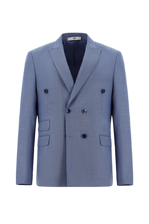 Blue 6 Drop Regular Fit Standard Cut Striped Double-Breasted Suit
