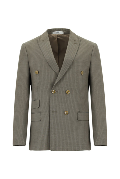 Light Brown 7 Drop Super Slim Fit Extra Narrow Cut Striped Double-Breasted Suit