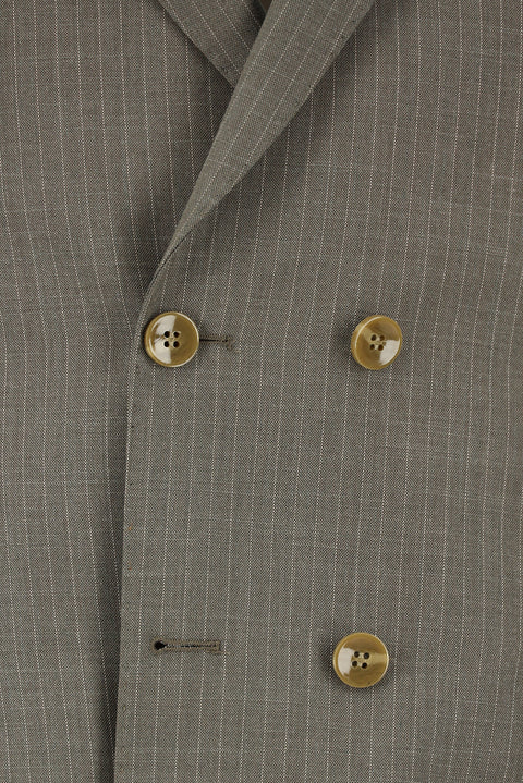 Light Brown 7 Drop Super Slim Fit Extra Narrow Cut Striped Double-Breasted Suit