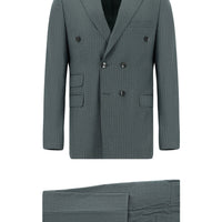 Petrol Green 6 Drop Regular Fit Standard Cut Striped Double-Breasted Suit