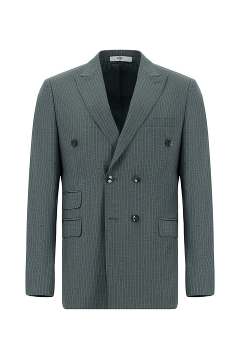 Petrol Green 7 Drop Super Slim Fit Extra Narrow Cut Striped Double-Breasted Suit