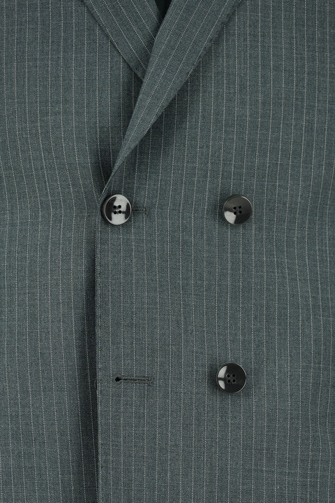 Petrol Green 7 Drop Super Slim Fit Extra Narrow Cut Striped Double-Breasted Suit