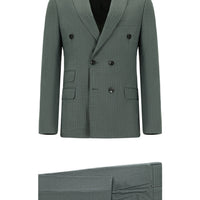 Dark Green 7 Drop Super Slim Fit Extra Narrow Cut Striped Double-Breasted Suit