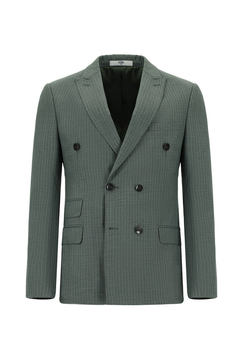 Dark Green 7 Drop Super Slim Fit Extra Narrow Cut Striped Double-Breasted Suit