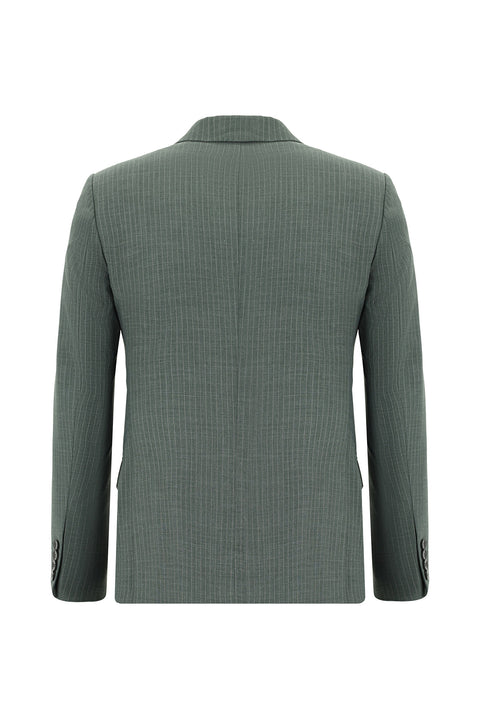 Dark Green 6 Drop Regular Fit Standard Cut Striped Double-Breasted Suit