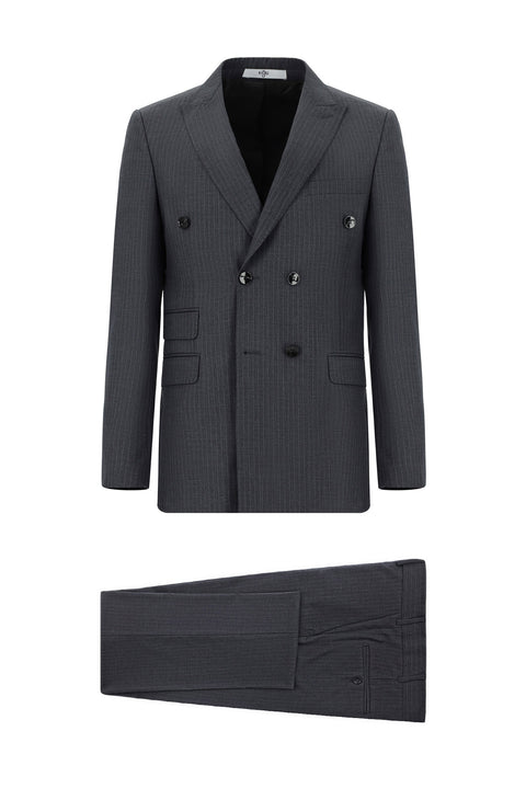 Dark Anthracite 6 Drop Regular Fit Standard Cut Striped Double-Breasted Suit