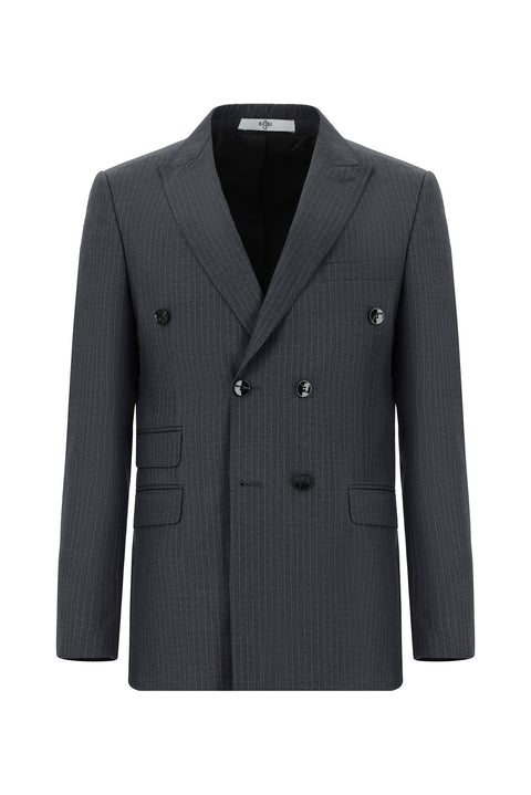 Dark Anthracite 7 Drop Super Slim Fit Extra Narrow Cut Striped Double-Breasted Suit