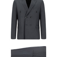 Medium Anthracite 7 Drop Super Slim Fit Extra Narrow Cut Striped Double-Breasted Suit