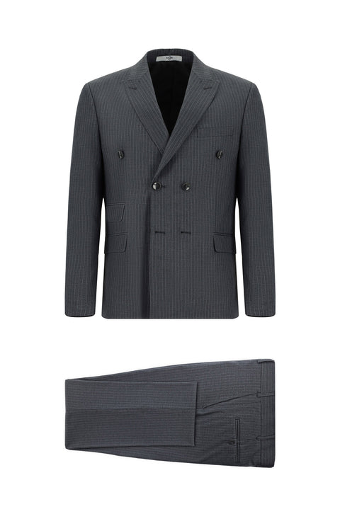 Medium Anthracite 7 Drop Super Slim Fit Extra Narrow Cut Striped Double-Breasted Suit