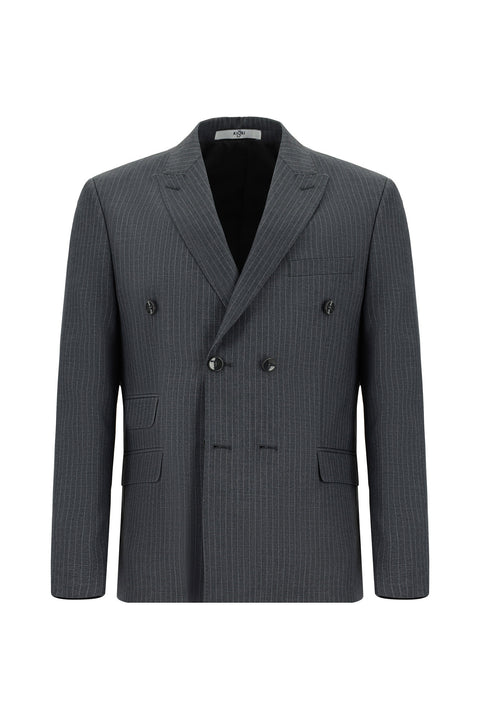 Medium Anthracite 6 Drop Regular Fit Standard Cut Striped Double-Breasted Suit