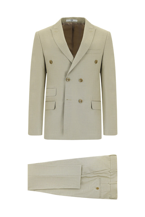 Light Mink 6 Drop Regular Fit Standard Cut Striped Double-Breasted Suit