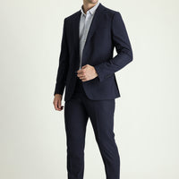 Dark Navy 8-Drop Muscle Fit Long Athletic Cut Striped Suit