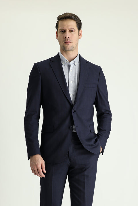 Dark Navy 8-Drop Muscle Fit Long Athletic Cut Striped Suit