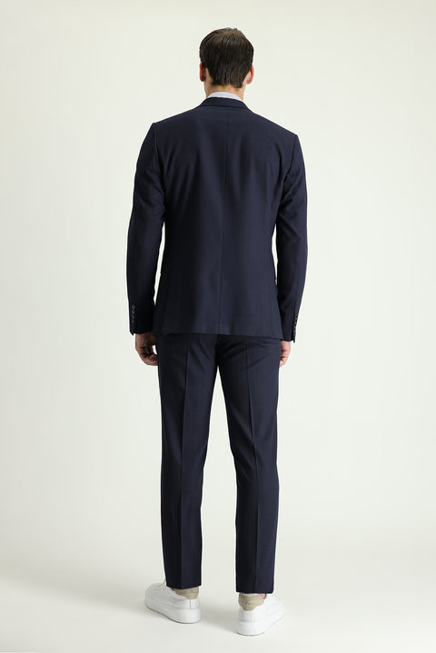 Dark Navy 8-Drop Muscle Fit Long Athletic Cut Striped Suit