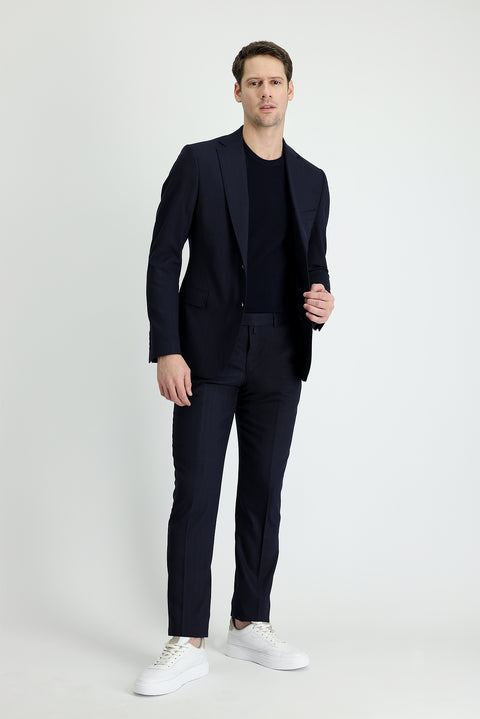 Dark Navy 8-Drop Muscle Fit Long Athletic Cut Striped Suit
