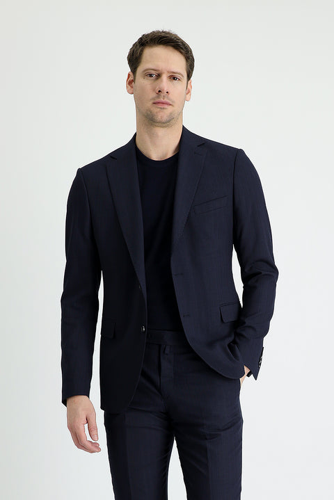 Dark Navy 8-Drop Muscle Fit Long Athletic Cut Striped Suit