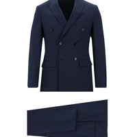 Medium Navy 7 Drop Super Slim Fit Extra Narrow Cut Double-Breasted Striped Suit