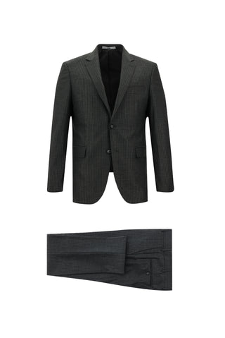  Koyu Füme 7 Drop Slim Fit Dar Kesim Çizgili Takım Elbise