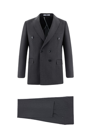  Koyu Füme 7 Drop Slim Fit Dar Kesim Kruvaze Çizgili Takım Elbise