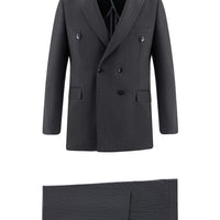 Dark Gray 6-Drop Regular Fit Standard Cut Double-Breasted Striped Suit