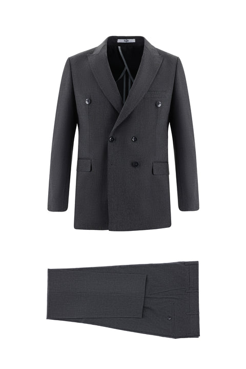 Dark Gray 6-Drop Regular Fit Standard Cut Double-Breasted Striped Suit