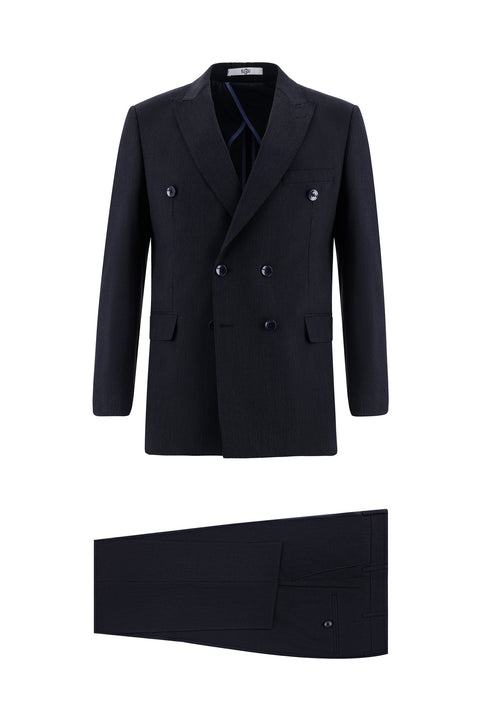 Dark Navy 6 Drop Regular Fit Standard Cut Double-Breasted Striped Suit