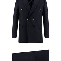 Dark Navy 7 Drop Slim Fit Double-Breasted Striped Suit