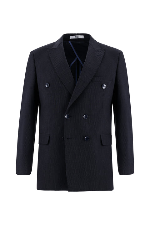 Dark Navy 7 Drop Slim Fit Double-Breasted Striped Suit