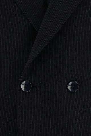  Koyu Lacivert 7 Drop Slim Fit Dar Kesim Kruvaze Çizgili Takım Elbise