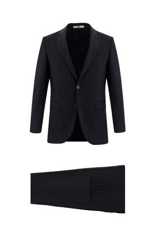  Siyah 7 Drop Slim Fit Dar Kesim Çizgili Takım Elbise