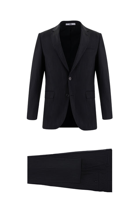Black 7 Drop Slim Fit Striped Suit