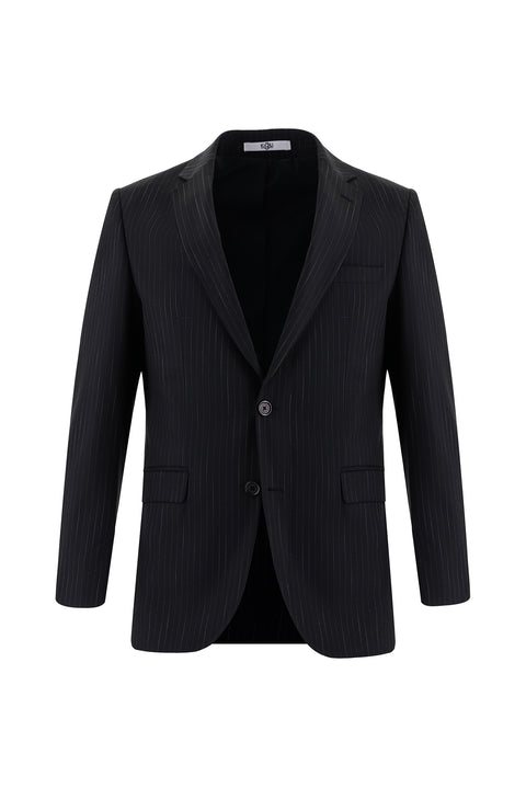 Black 6-Drop Regular Fit Standard Cut Striped Suit