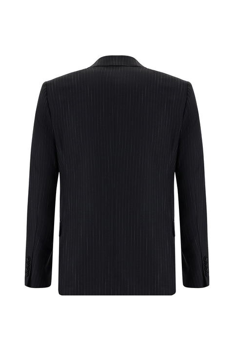 Black 6-Drop Regular Fit Standard Cut Striped Suit