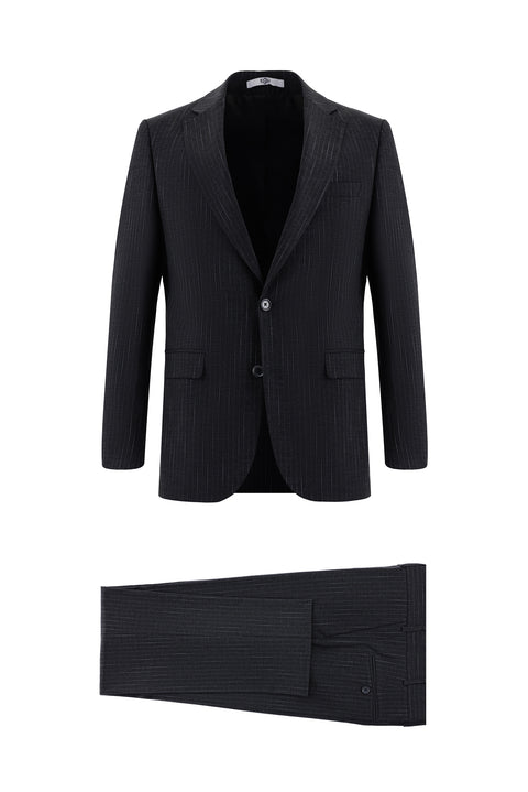 Dark Gray 7 Drop Slim Fit Striped Suit