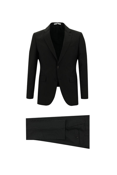 Black 7 Drop Slim Fit Striped Suit