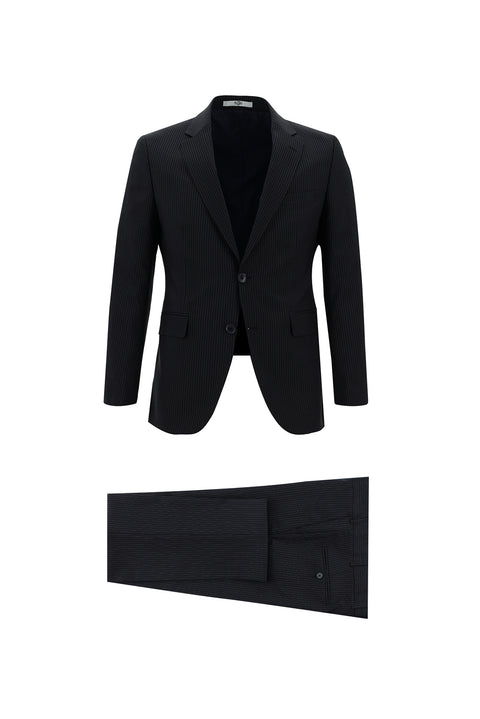 Dark Navy 7 Drop Slim Fit Striped Suit