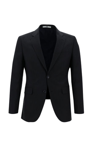  Koyu Lacivert 7 Drop Slim Fit Dar Kesim Çizgili Takım Elbise