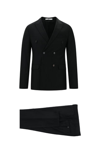  Koyu Antrasit 7 Drop Super Slim Fit Eksra Dar Kesim Kruvaze Çizgili Takım Elbise