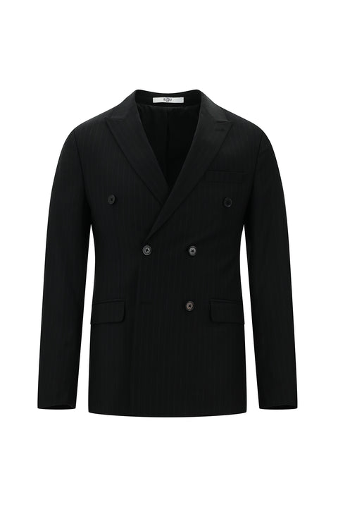 Koyu Antrasit 7 Drop Super Slim Fit Eksra Dar Kesim Kruvaze Çizgili Takım Elbise