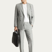 Medium Grey 6 Drop Regular Fit Standard Cut Double-Breasted Striped Suit