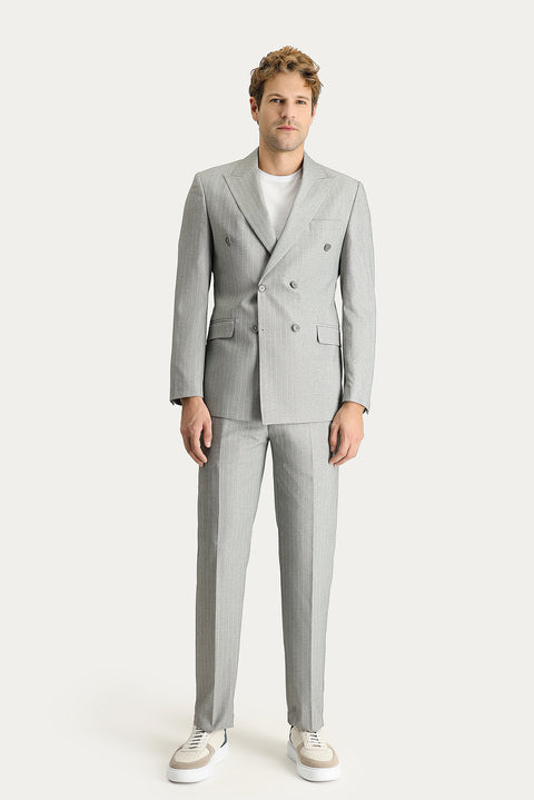 Medium Grey 6 Drop Regular Fit Standard Cut Double-Breasted Striped Suit
