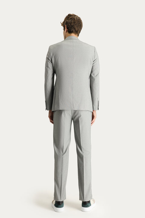 Medium Grey 7 Drop Slim Fit Double-Breasted Striped Suit