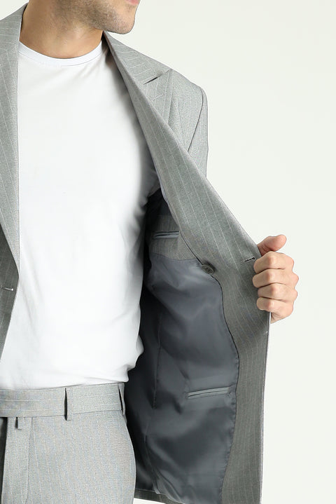 Medium Grey 6 Drop Regular Fit Standard Cut Double-Breasted Striped Suit