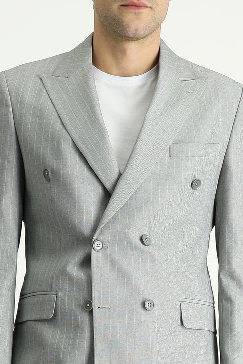 Medium Grey 6 Drop Regular Fit Standard Cut Double-Breasted Striped Suit