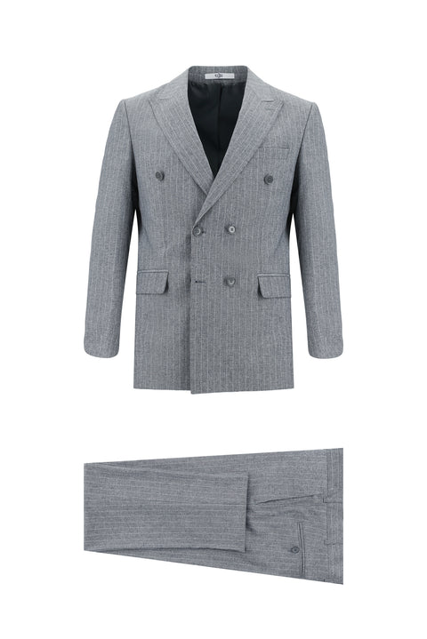 Medium Gray 6 Drop Regular Fit Standard Cut Double-Breasted Striped Suit