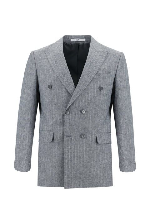 Medium Gray 6 Drop Regular Fit Standard Cut Double-Breasted Striped Suit