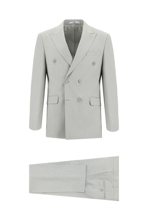 Light Beige 6 Drop Regular Fit Standard Cut Double-Breasted Striped Suit