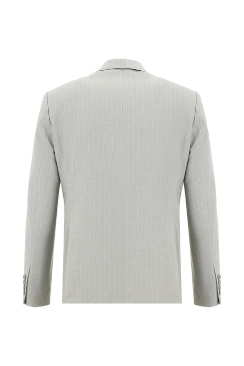 Light Beige 7 Drop Slim Fit Narrow Cut Double-Breasted Striped Suit
